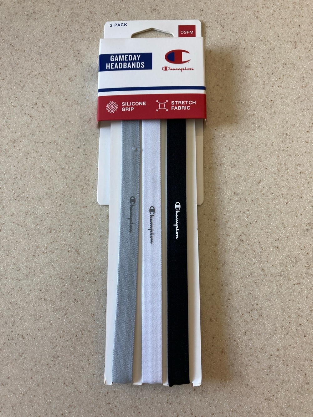 Champion 3-Pack Stretch Headbands in Black, White, Gray